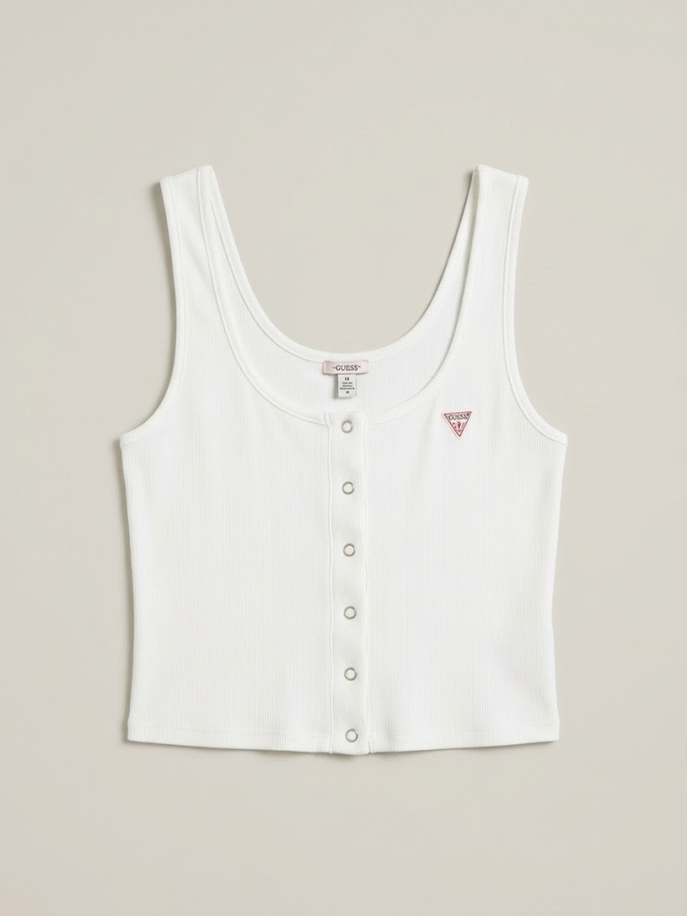 GUESS White Ribbed Snap-Front Cropped Tank